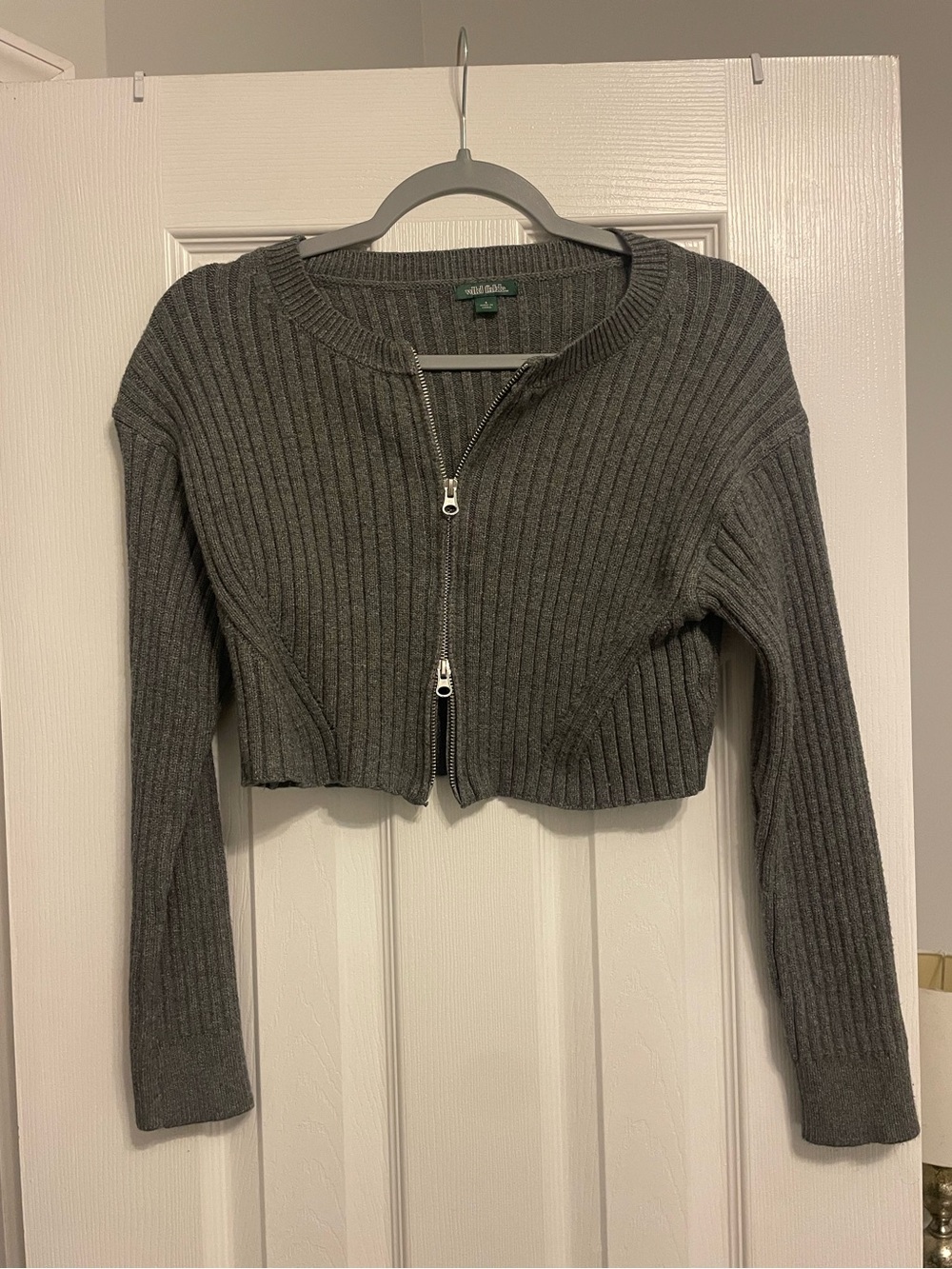 wild fable Charcoal Ribbed Cropped Double-Zip Cardigan